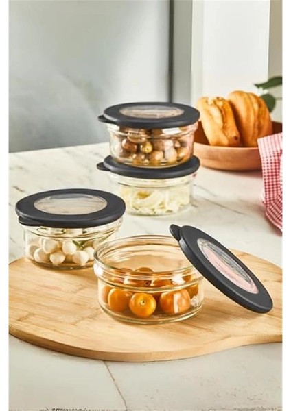 4 Adet 415 ml Silikon Kapak Cam Kahvaltı Seti Saklama Kabı MIT1086