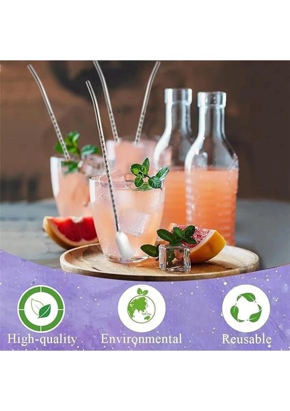 ® 7'li Paslanmaz Çelik Kaşıklı Metal Pipet Seti 6 Adet Pipet ve Pipet Temizleme Fırçası Cam Pipet fırsatları