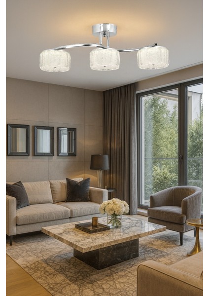 ESSLİGHT MERCAN 3 LÜ SIRALI ŞEKER CAMLI LED AVİZE 3 RENK IŞIK MODLU (BEYAZ SARI GÜN IŞIĞI) MODERN DEKORATİF AYDINLATMA