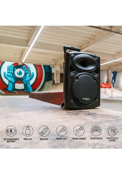 - PORT8VHF-BT - Taşınabilir Hoparlör, 8 Inç (20,3 Cm)/maks. 400W, 2 Mikrofonlu (Kablolu ve modelleri