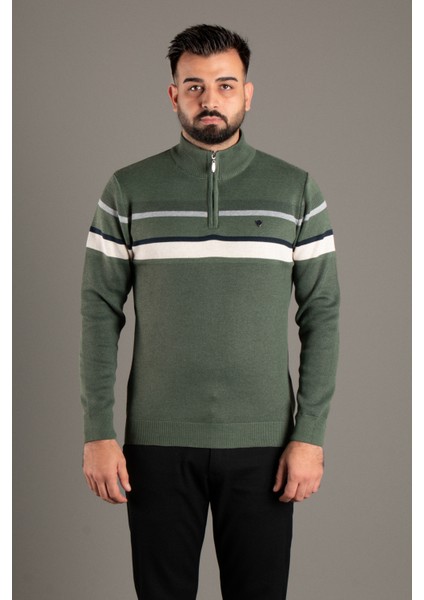 Erkek Haki Fermuarlı Desenli Triko fırsatları