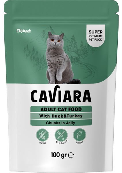 Pouch Jöle Içinde Et Parçacıklı Ördek ve Hindi Etli Yetişkin Kedi Pouch Islak Mama 100 gr