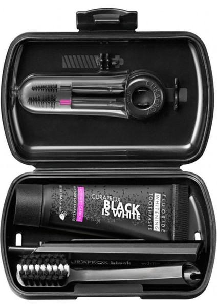 Curaprox Cs Black Is White Travel Set (Karbon Uçlu Fırça + Beyazlatıcı Diş Macunu + 2 Adet Arayüz)