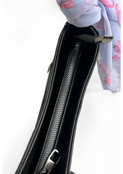 Hakiki Deri Kadın Fularlı Cüzdanlı Fermuarlı Gondol El ve Omuz Çantası