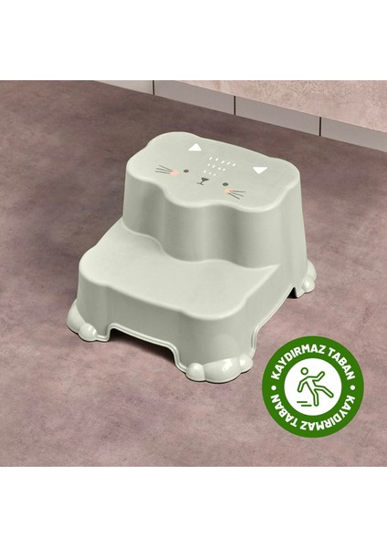 Çocuklar için Kaydırmaz, Çift Basamaklı Tabure - Banyo ve Lavabo Katlı Yükseltici - Yeşil