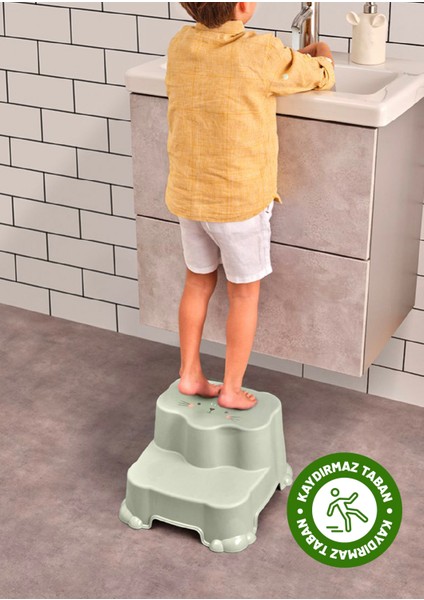 Çocuklar için Kaydırmaz, Çift Basamaklı Tabure - Banyo ve Lavabo Katlı Yükseltici - Yeşil fiyatları