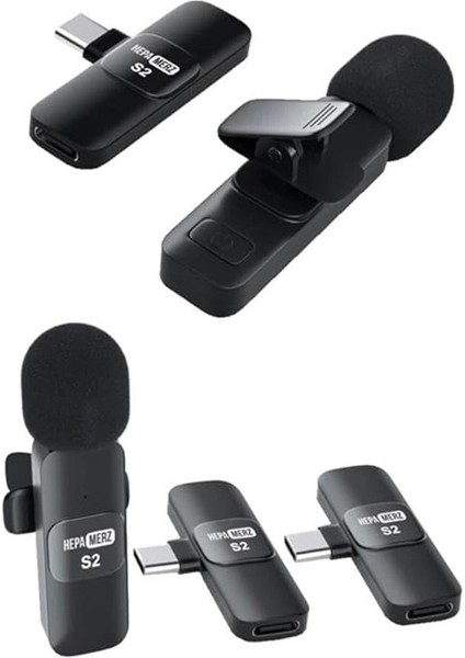 S2 Iphone ve Type-C Uyumlu Kablosuz Ikili Yaka Mikrofonu Youtube Facebook Tiktok Vlog modelleri