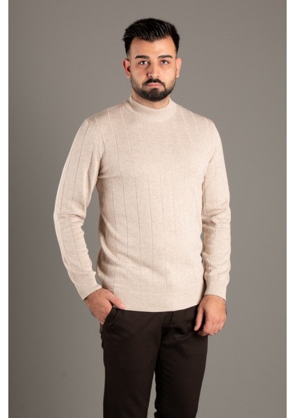 Erkek Bej Desenli Balıkçı Triko