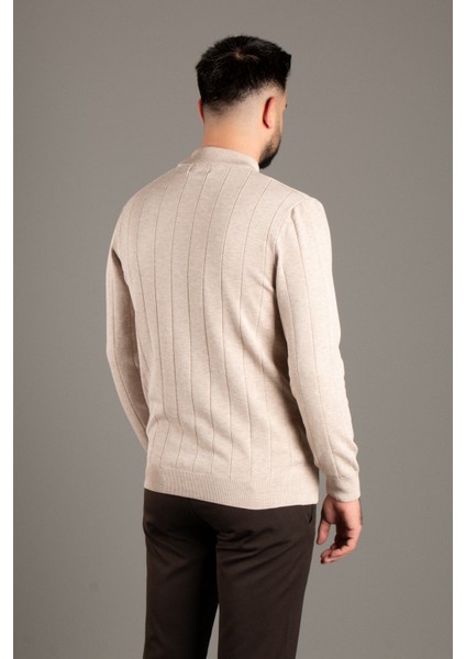 Erkek Bej Desenli Balıkçı Triko modelleri