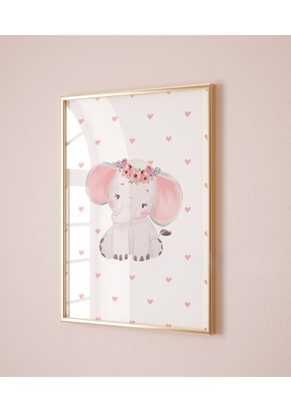 (Çerçevesiz) Pembe Fil Temalı Kız Bebek, Çocuk Odası Poster Seti, 3lü Poster Seti modelleri