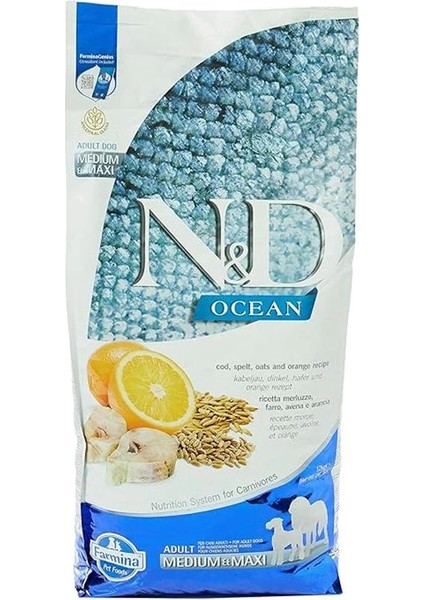 N&d Düşük Tahıllı Ocean Morina Balıklı Portakallı Yetişkin Köpek Maması 12 kg