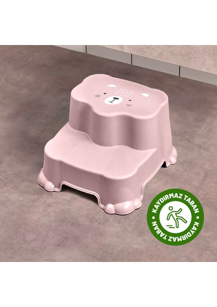 Çocuklar Için Kaydırmaz, Çift Basamaklı Tabure - Banyo ve Lavabo Katlı Yükseltici - Pembe