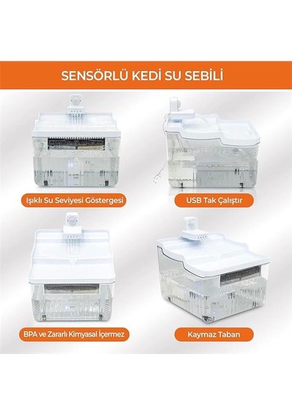 Sensörlü Sessiz Su Sebili, Sensörlü Kedi Su Pınarı, Kedi Su Kabı, Otomatik Kedi Su Sebili, Akıllı indirimleri