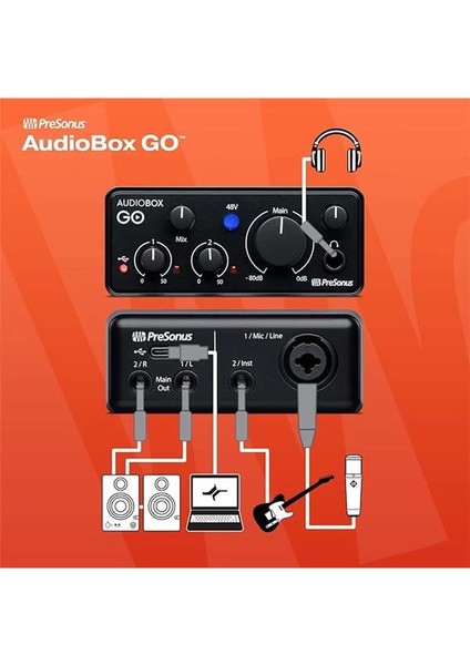 Audiobox Go, Usb-C Bağlantılı Kompakt Ses Kartı, 96 Khz, 2x2 Usb, +48V Phantom Besleme modelleri