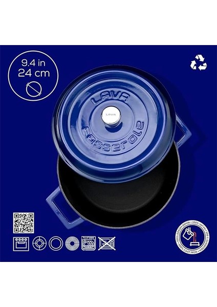 Metal Döküm Yuvarlak Tencere, 24 Cm, Mavi fırsatları