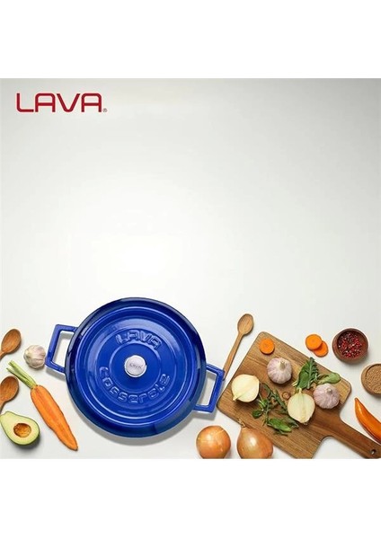 Metal Döküm Yuvarlak Tencere, 24 Cm, Mavi