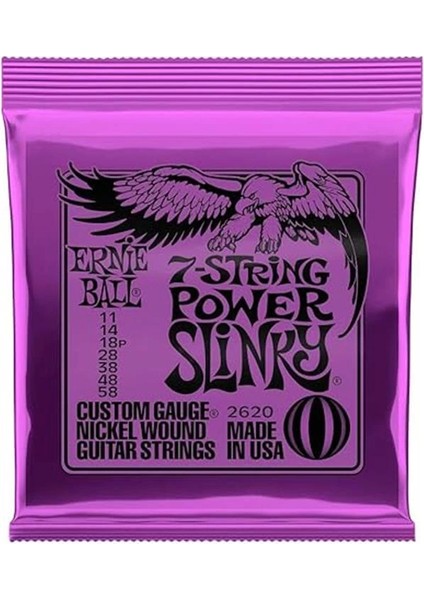 Power Slinky 7 Telli Nikel Yara Elektro Gitar Telleri, Ölçü 11-58 fırsatları