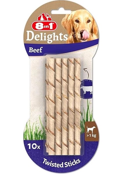 Delights Beef Twisted Sticks Burgu Çubuklar 10'lu, 55 gr Köpek Ödülü