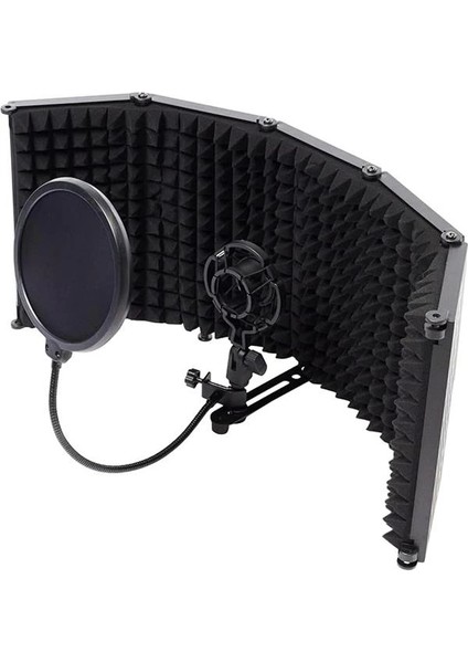 PF-43PS Mikrofon Ses Yalıtım Paneli 5 Bölümlü Ayaklı 69X26CM (Filtre Sünger Shock Mount Kablo fiyatları
