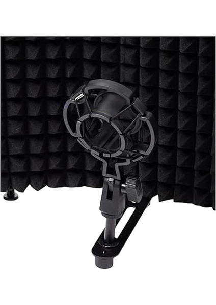 PF-43PS Mikrofon Ses Yalıtım Paneli 5 Bölümlü Ayaklı 69X26CM (Filtre Sünger Shock Mount Kablo
