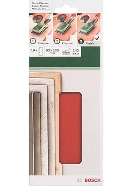 Titreşimli Zımpara Kağıdı 10'lu, 93 x 230 mm 240 Kum 8 Delik