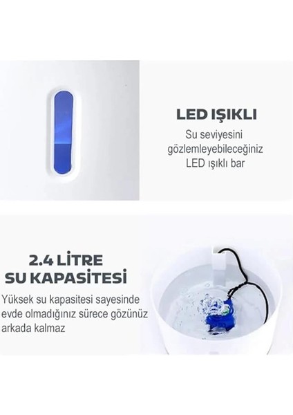 Pet Kedi Köpek Için Otomatik Su Pınarı Su Çeşmesi Su Sebili 2.4 Lt USB ile Çalışır fırsatları