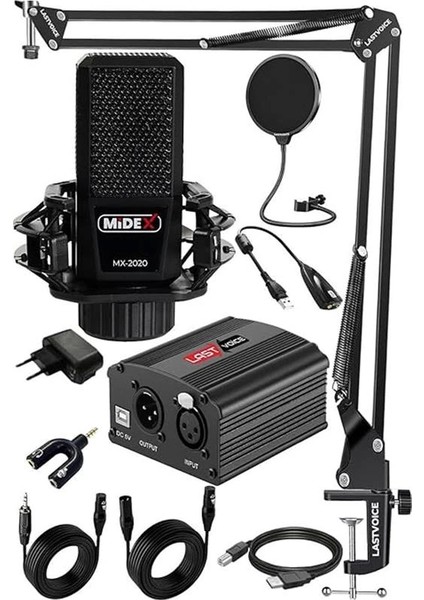 Midex MX-2020 Set Phantom Power Condenser Stüdyo Mikrofon Kayıt Paketi