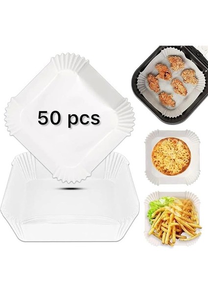 Beyaz Airfryer Pişirme Kağıdı, Fritöz Yağlı Kağıdı, Yanmaz Kağıt 50 Adet (Kare) (50)