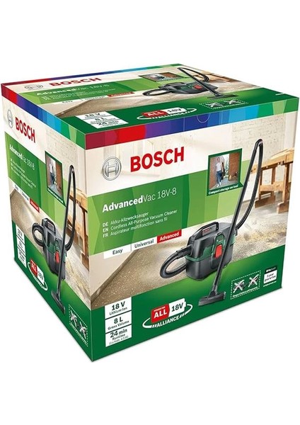 Advancedvac 18V-8 Akülü Islak ve Kuru Elektrikli Süpürge (Aküsüz, 18 Volt Sistem, Aksesuar