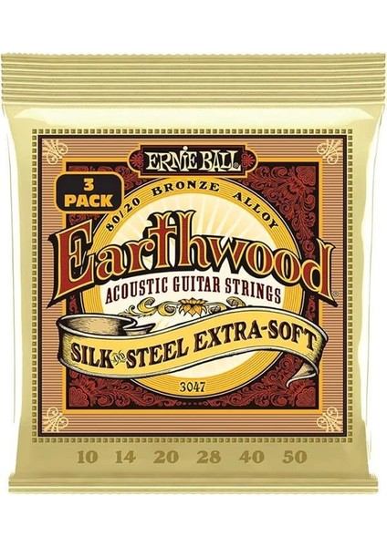 Earthwood Ipek ve Çelik Ekstra Yumuşak Akustik Gitar Telleri 80/20 Bronz 3 Paket Ölçer