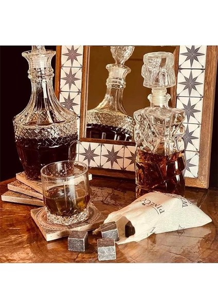 9 Adet Viski Soğutma Taşı Seti Viski Taşı Kesesi Doğal Granit Premium Hediyelik Soğutucu