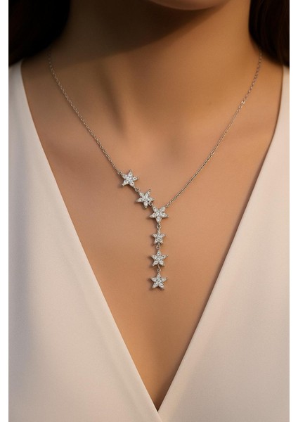 Çelikzarif Yıldız Figürlü Taşlı Kadın Kolye – Gümüş / Gold Renk Seçenekli