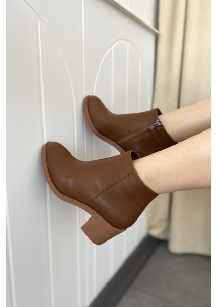 Taba Cilt 6 cm Kalın Topuklu Şık Günlük Kadın Bot TMD202471 fırsatları