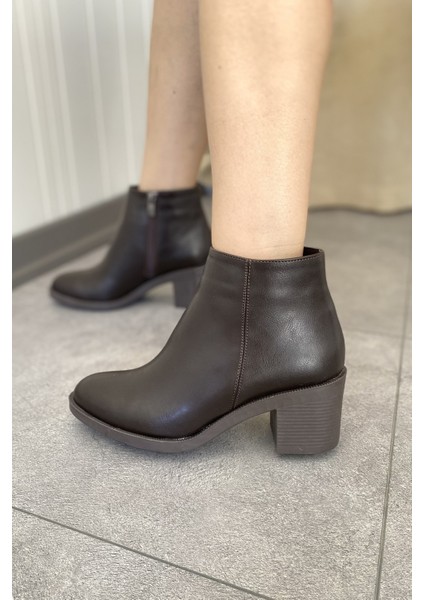 Kahverengi Cilt 6 cm Kalın Topuklu Şık Günlük Kadın Bot TMD202471 modelleri