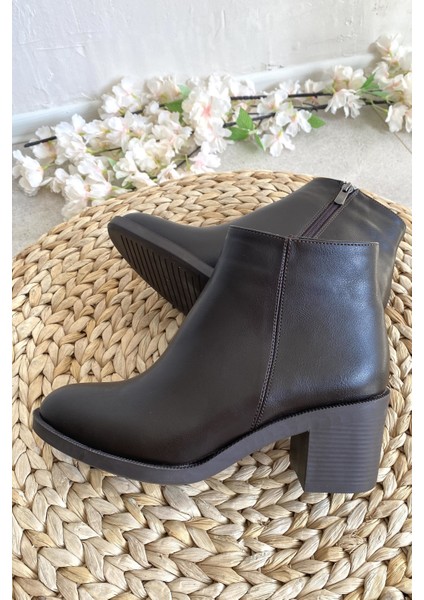 Kahverengi Cilt 6 cm Kalın Topuklu Şık Günlük Kadın Bot TMD202471 fırsatları
