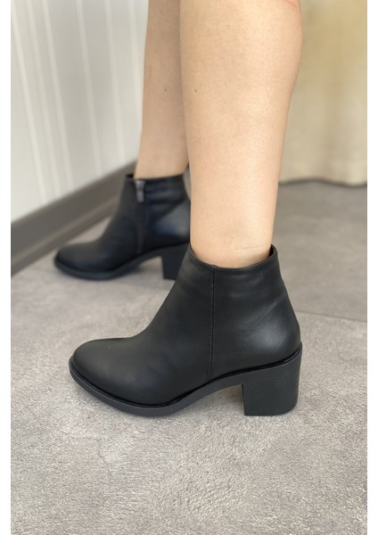 Siyah Cilt 6 cm Kalın Topuklu Şık Günlük Kadın Bot TMD202471 fırsatları