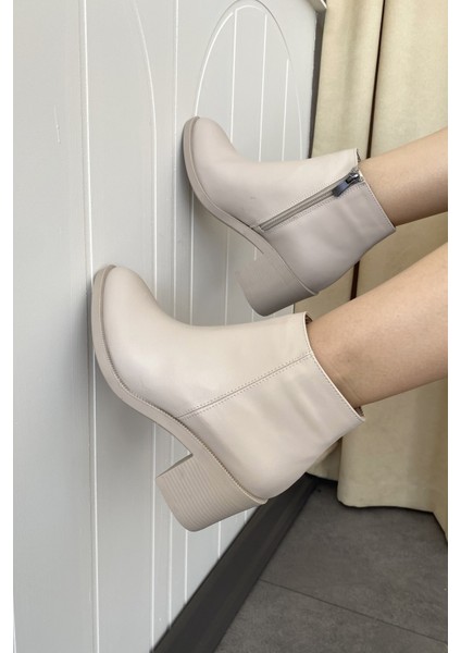 Bej Cilt 6 cm Kalın Topuklu Şık Günlük Kadın Bot TMD202471 fiyatları