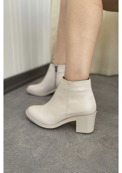 Bej Cilt 6 cm Kalın Topuklu Şık Günlük Kadın Bot TMD202471 modelleri