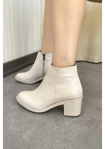 Bej Cilt 6 cm Kalın Topuklu Şık Günlük Kadın Bot TMD202471 indirimleri