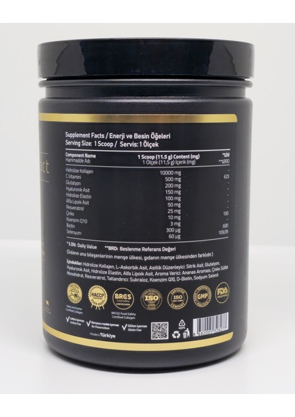 Kolajen 10.000 Mg Tip 1-3 %100 Saf Patentli Hidrolize Sığır Kolajeni, 150MG Hyaluronik Asit, 500 Mg Vitamin C, 200 Mg Glutatyon, 25MG Resveratrol, 100 Mg Elastin, Prime 30 Diyet Takviyesi