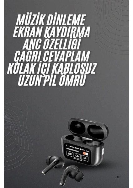 Kulak Içi Bluetooth Kulaklık Ekranlı Müzik Dinleme Çağrı Cevaplama Siyah