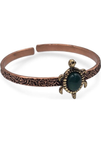 Yeşil Akik Doğal Taşlı Kaplumbağa Figürlü Saf Bakır Otantik Bilezik Doğal Taş modelleri