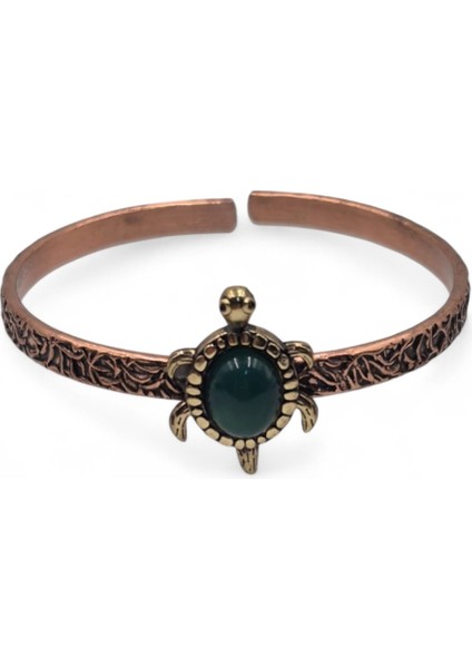 Yeşil Akik Doğal Taşlı Kaplumbağa Figürlü Saf Bakır Otantik Bilezik Doğal Taş fırsatları