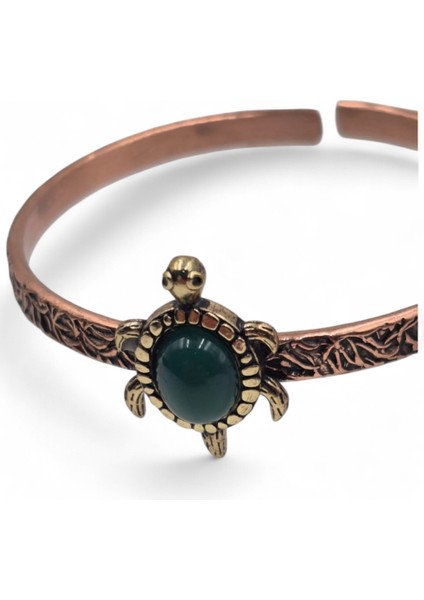 Yeşil Akik Doğal Taşlı Kaplumbağa Figürlü Saf Bakır Otantik Bilezik Doğal Taş indirimleri