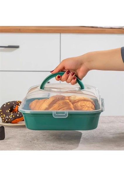 1095 Yeşil Pasta Kek Börek Kabı - Taşıma Çantası - Kilitli Fanus fırsatları