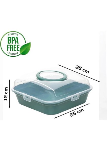 1095 Yeşil Pasta Kek Börek Kabı - Taşıma Çantası - Kilitli Fanus