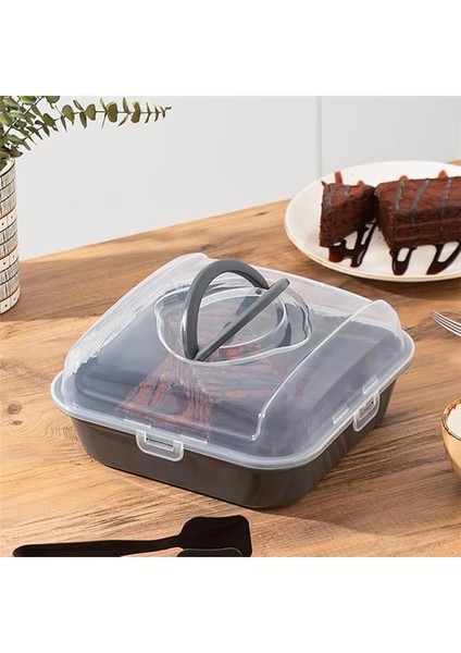 1096 Antrasit Pasta Kek Börek Kabı - Taşıma Çantası - Kilitli Fanus