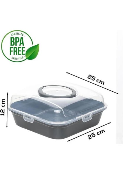 1096 Antrasit Pasta Kek Börek Kabı - Taşıma Çantası - Kilitli Fanus