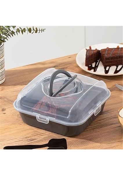 1096 Antrasit Pasta Kek Börek Kabı - Taşıma Çantası - Kilitli Fanus