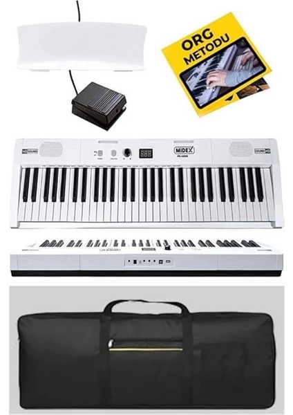 PS4000WH-SET Tuş Hassasiyetli 61 Tuşlu Org Bluetooth USB Midi (Sustain Pedalı Çanta Kulaklık modelleri